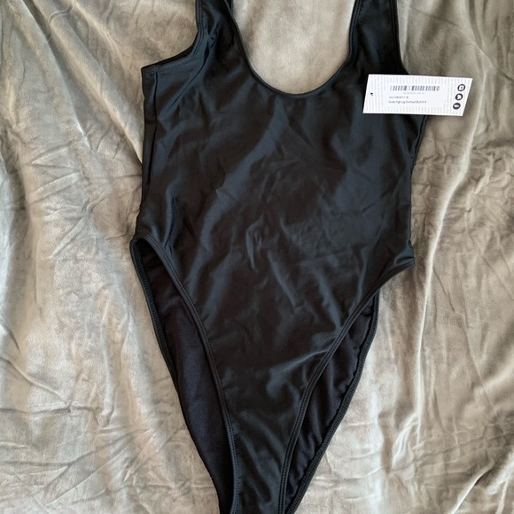Boohoo, Black One Piece Scoop Neck, Low Back, High Waist, Size: 2 - Picture 1 of 3